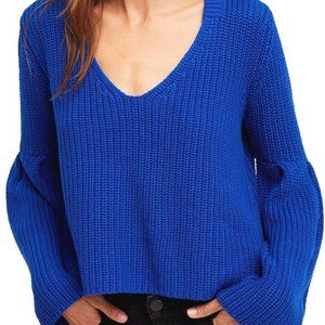 Free People Damsel Cable Knit, Bell Sleeve - Blue